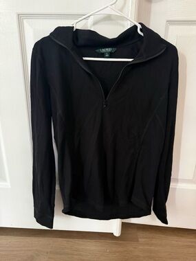 Lauren Ralph Lauren Black Quarter-Zip Ribbed Pullover